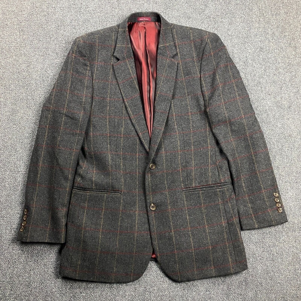 Samuel Windsor Blazer Men's 40L Gray Window Pane Check 100% Pure‎ New Wool